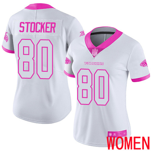 Atlanta Falcons Limited White Pink Women Luke Stocker Jersey NFL Football #80 Rush Fashion->women nfl jersey->Women Jersey